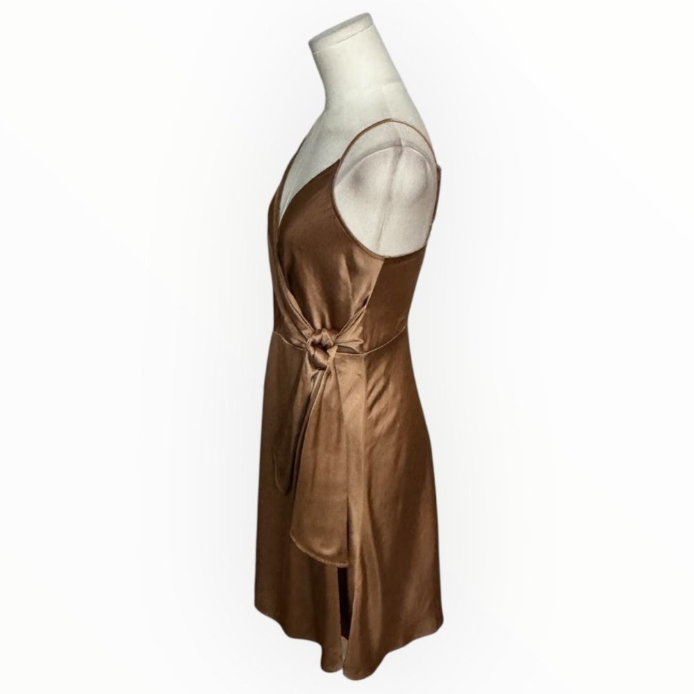 Express Gold Brown Satin Tie-Waist Mini Dress Sundress Resortwear Vacation XS - Picture 4 of 8